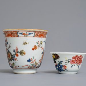 Two Chinese famille rose and verte-Imari cups and saucers, Kangxi/Qianlong — 照片 7