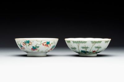 Two Chinese famille rose 'bamboo' and 'bitter gourd' bowls, Tongzhi mark and of the period