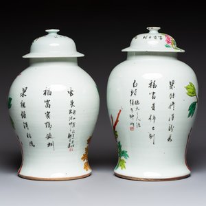 Two Chinese famille rose 'Birds among Flowering Branches' covered vases and a covered jar, 19/20th C. — foto 4