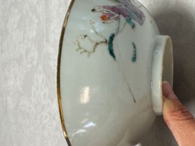 Two Chinese famille rose bowls, a water pot and a saucer — photo 30