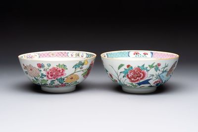 Two Chinese famille rose bowls with flowers and geese, Qianlong