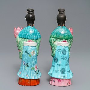 Two Chinese famille rose candle holders modelled as court ladies, Qianlong — 照片 4