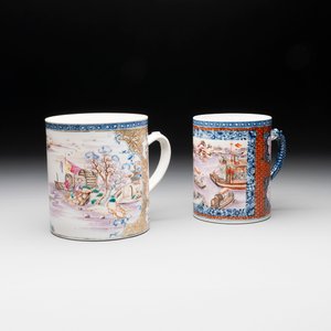 Two Chinese famille rose Canton export boat scene mugs, Qianlong — photo 1