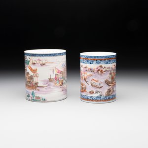 Two Chinese famille rose Canton export boat scene mugs, Qianlong — photo 2