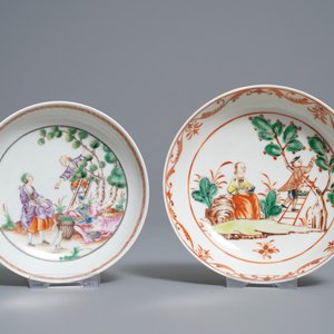 Two Chinese famille rose 'cherrypickers' cups and saucers, Qianlong — photo 2