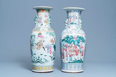 Two Chinese famille rose 'court scene' vases, 19th C.