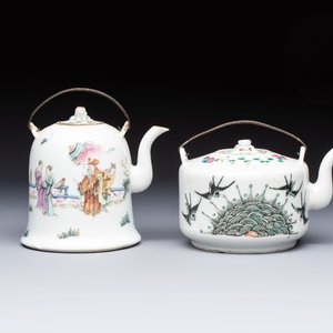 Two Chinese famille rose covered teapots and a qianjiang cai covered teapot, signed Wang Shaowei 王少維, 19th C. — foto 4