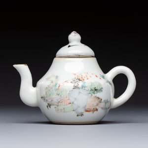 Two Chinese famille rose covered teapots and a qianjiang cai covered teapot, signed Wang Shaowei 王少維, 19th C. — foto 8