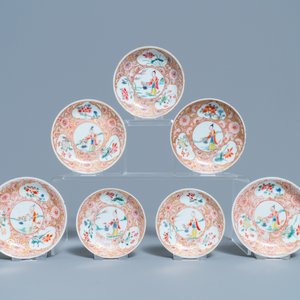 Two Chinese famille rose cups and seven saucers, Yongzheng — photo 2