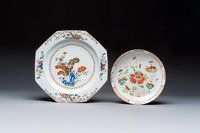 Two Chinese famille rose dishes with floral design, Yongzheng/Qianlong