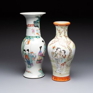 Two Chinese famille rose 'Elegant Beauties' vases, one with a Guan Yao Nei Zao 官窯內造 mark, signed Luo Su Shi 羅宿氏 and dated 1931, the other 19th C. — photo 1