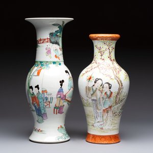 Two Chinese famille rose 'Elegant Beauties' vases, one with a Guan Yao Nei Zao 官窯內造 mark, signed Luo Su Shi 羅宿氏 and dated 1931, the other 19th C. — photo 2