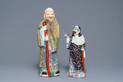 Two Chinese famille rose figures of Li Tieguai and Shou Lao, 19/20th C.