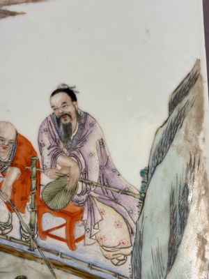 Two Chinese famille rose 'Li Bai 李白' and 'Zhou Dunyi 周敦頤' plaques, one after Wang Dafan 王大凡 and dated 1927, 20th C. — photo 4