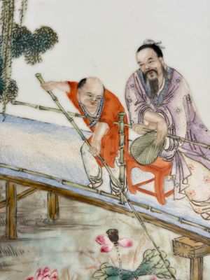 Two Chinese famille rose 'Li Bai 李白' and 'Zhou Dunyi 周敦頤' plaques, one after Wang Dafan 王大凡 and dated 1927, 20th C. — photo 5