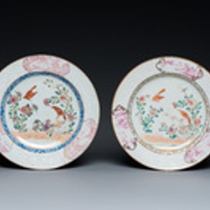 Two Chinese famille rose 'magpie and peony' plates with bianco-sopra-bianco rims, Yongzheng — 照片 2