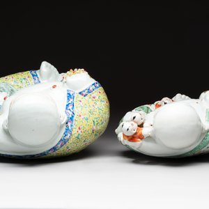 Two Chinese famille rose Milefo Buddhas, Zhu Mao Ji 朱茂記造 mark, 20th C. — photo 6