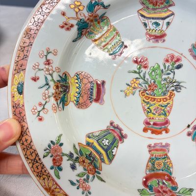 Two Chinese famille rose plates and a pair of Dutch-decorated plates — photo 3