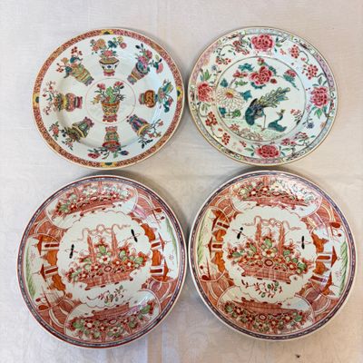 Two Chinese famille rose plates and a pair of Dutch-decorated plates — photo 1