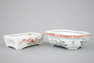 Two Chinese famille rose porcelain bonsai bowls, 19/20th C.