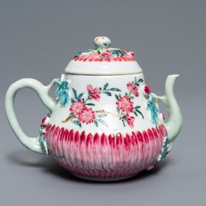 Two Chinese famille rose relief-moulded 'lotus' teapots and covers, Yongzheng — photo 3