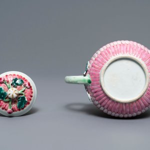 Two Chinese famille rose relief-moulded 'lotus' teapots and covers, Yongzheng — photo 6