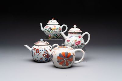 Two Chinese famille rose teapots, an Imari-style teapot and a Dutch-decorated teapot, Yongzheng/Qianlong