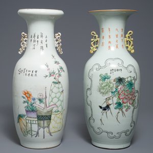 Two Chinese famille rose two-sided design vases, 19/20th C. — 照片 2