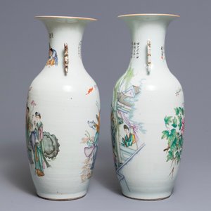 Two Chinese famille rose two-sided design vases, 19/20th C. — 照片 4
