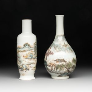 Two Chinese famille rose vases and a covered teapot, Yongzheng and Qianlong mark, signed Yu Wenhuan 余文環, 20th C. — photo 8