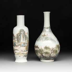 Two Chinese famille rose vases and a covered teapot, Yongzheng and Qianlong mark, signed Yu Wenhuan 余文環, 20th C. — photo 9