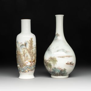 Two Chinese famille rose vases and a covered teapot, Yongzheng and Qianlong mark, signed Yu Wenhuan 余文環, 20th C. — photo 10