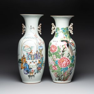 Two Chinese famille rose vases and a hexagonal hat stand, signed Qun Yi Hua Guan 群益畫館, Li Quanchang 李詮昌 and Cai Yun Xuan 彩雲軒, 19/20th C. — foto 2