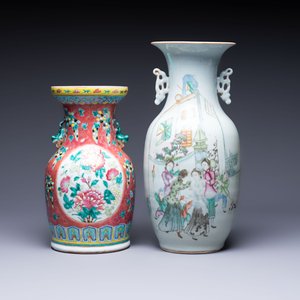 Two Chinese famille rose vases, two jars, a 'Lions' covered teapot and a Buddha, signed Mao Zirong 毛子榮 and Liu Jishun 劉吉順, 19/20th C. — foto 2