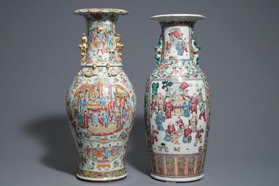 Two Chinese famille rose vases with court scenes, 19th C.