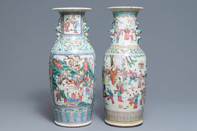 Two Chinese famille rose vases with figures in landscapes, 19th C.