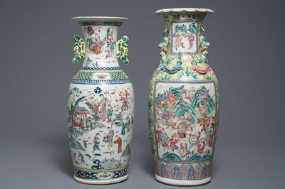 Two Chinese famille rose vases with figures in landscapes, 19th C.