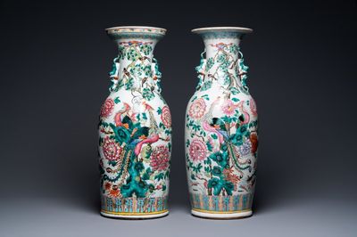 Two Chinese famille rose vases with phoenixes and pheasants, 19th C.