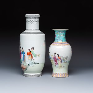 Two Chinese famille roses vases and a dish with figural design — photo 3