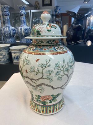 Two Chinese famille verte 'birds and flowers' vases and covers, 19th C. — photo 18