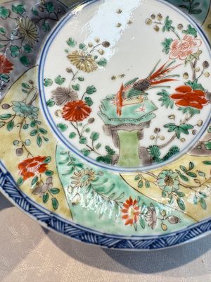 Two Chinese famille verte cups and four saucers, lingzhi and jade marks, Kangxi — foto 13