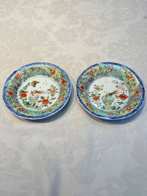 Two Chinese famille verte cups and four saucers, lingzhi and jade marks, Kangxi — foto 2