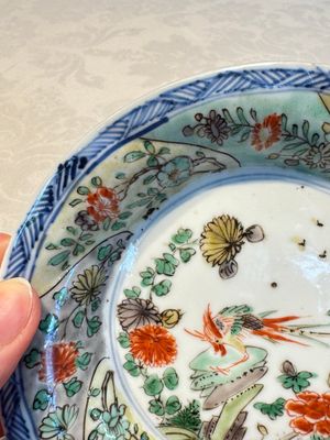 Two Chinese famille verte cups and four saucers, lingzhi and jade marks, Kangxi — foto 4