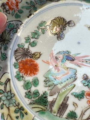 Two Chinese famille verte cups and four saucers, lingzhi and jade marks, Kangxi — foto 8