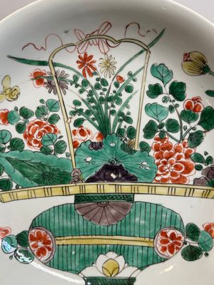 Two Chinese famille verte 'flower basket' dishes and a plate, Kangxi — photo 18