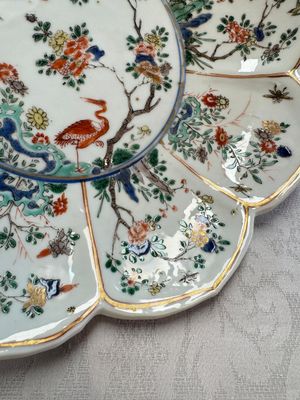 Two Chinese famille verte lotus-shaped plates, Johanneum mark, ex-collection of August the Strong, Kangxi — photo 7