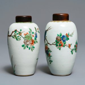Two Chinese famille verte vases with birds on blossoming branches, Kangxi — 照片 2