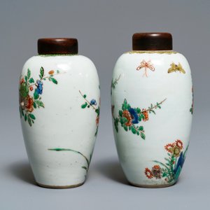 Two Chinese famille verte vases with birds on blossoming branches, Kangxi — 照片 3