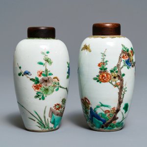 Two Chinese famille verte vases with birds on blossoming branches, Kangxi — 照片 4