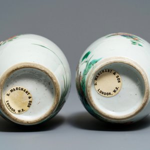 Two Chinese famille verte vases with birds on blossoming branches, Kangxi — 照片 6